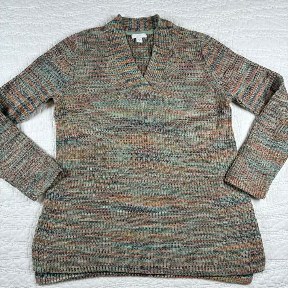 J Jill Sweater Women XS Multicolor Space Dye V-Neck Cotton Blend Tunic Pullover